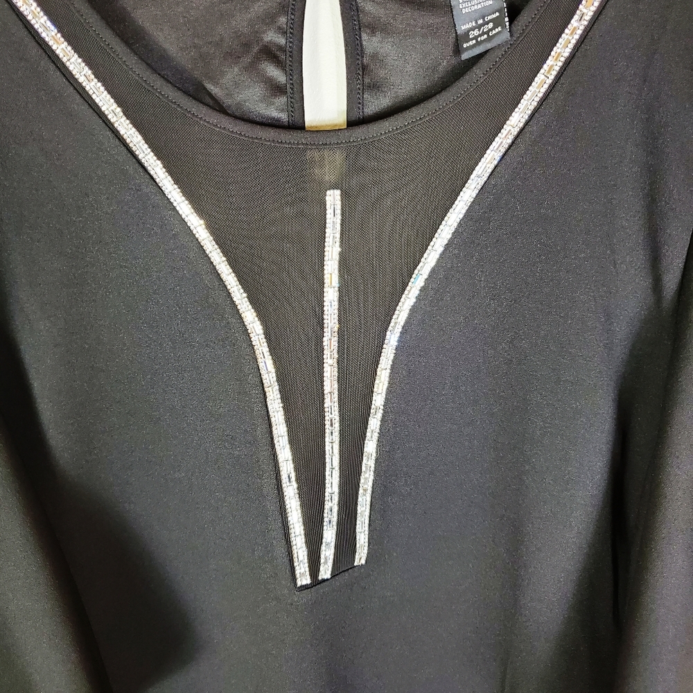 Ashley Stewart Black Rhinestone Trim Top Size 26/28 - Picture 3 of 6